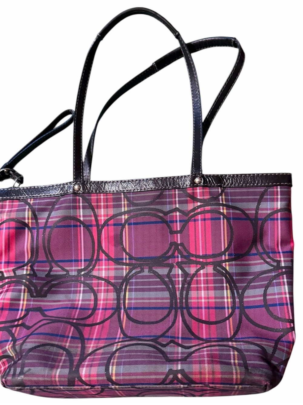 Coach Purple & Magenta poppy tartan Plaid Y2K signature Tote - Picture 6 of 16